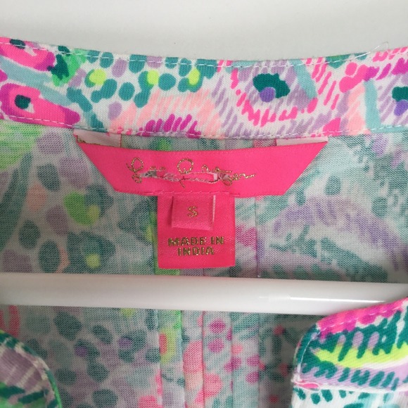 Lilly Pulitzer Golda Top Women's Size S Multi Banana Split Pintucked Printed - Picture 2 of 6